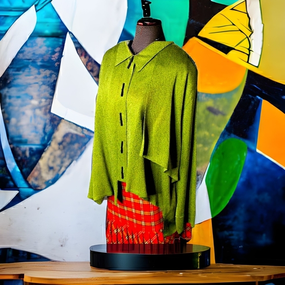 Vintage Lagenlook Aysemetrical Art to Wear Big Shirt Cape Drape Carole Thomkins - Picture 5 of 15